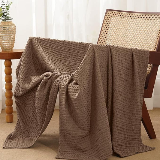 PHF Lightweight Waffle Weave Throw Blanket 50"x 60", Soft Woven Summer Blanket for Hot Sleepers - Aesthetic Home Decor for Couch Bed Sofa, Pet Friendly, Cocoa Brown