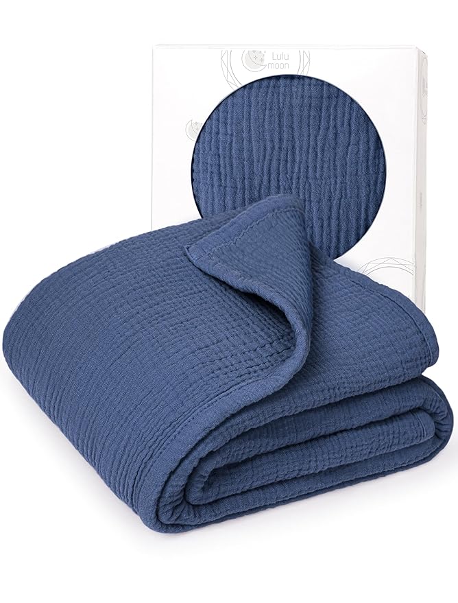 lulumoon Muslin Quilt Blanket, Crib Blanket for Baby and Toddler,47x47 Inches(Blue)