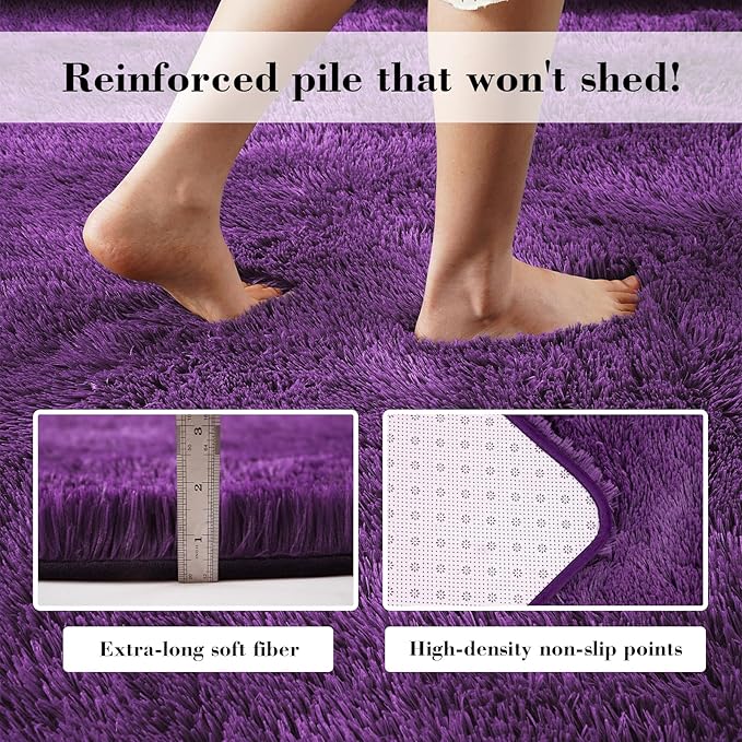 Purple Fluffy Rug Shaggy Area Rug, 2x4 Area Rugs for Girls Bedroom, Soft Cute Baby Play Mat, Indoor Floor Carpet for Teen, Nursery, Preppy Dorm, Plush Aesthetic Bedside Rug