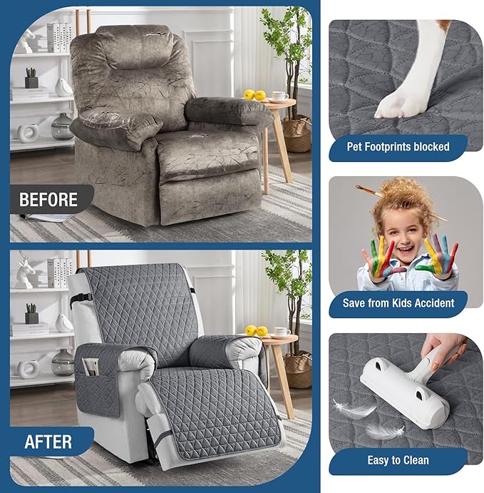 TAOCOCO 100% Waterproof Recliner Cover - Recliner Cover with Non-Slip Granule, Recliner Chair Covers with Elastic Band, Recliner Chair Covers for Reclining Chair(Dark Grey, Oversized-30'')