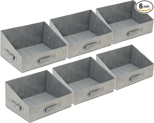 6 Pack Closet Storage Bins for Shelves, Shelf Baskets for Organization, Closet Organizers and Storage, Trapezoid Storage Bin Closet Shelf Organizer for Clothes,Toy,Towel,Book,Baby Clothing (6PC-Gray)