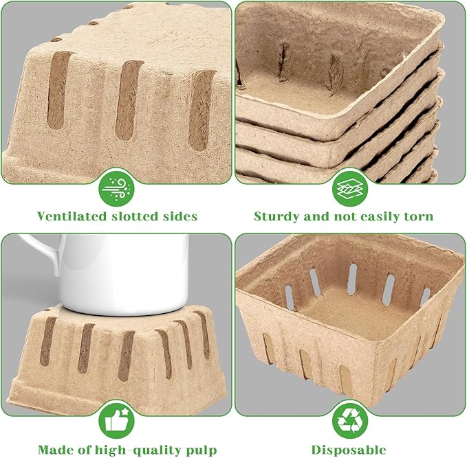 20 Pack Natural Pulp Fiber Berry Basket,Small Molded Produce Vented Basket Kitchen Supplies for Strawberry Blueberry Raspberry, Fruit Tray for Fruit Vegetable Farmer Market Grocery(1Pint)