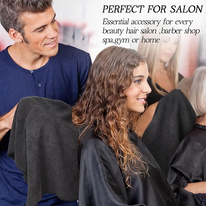 24 Pack Bleach Proof Towels Microfiber Absorbent Resistant Hair Hand Towels Bulk Quick Dry for Barber Gym Bath Spa Shaving (Black,16 x 29 Inch)