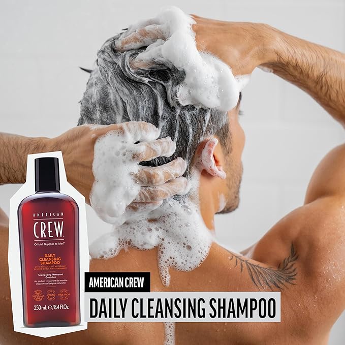 American Crew Shampoo for Men, Daily Cleanser, Naturally Derived, Vegan Formula, Citrus Mint Fragrance, 3.3 Fl Oz