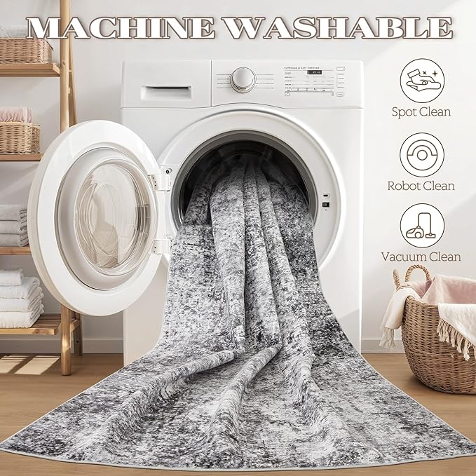 Area Rug Living Room Rugs - 6x9 Large Soft Indoor Neutral Modern Abstract Low Pile Washable Rug Carpet for Bedroom Dining Room Farmhouse Home Office - Grey