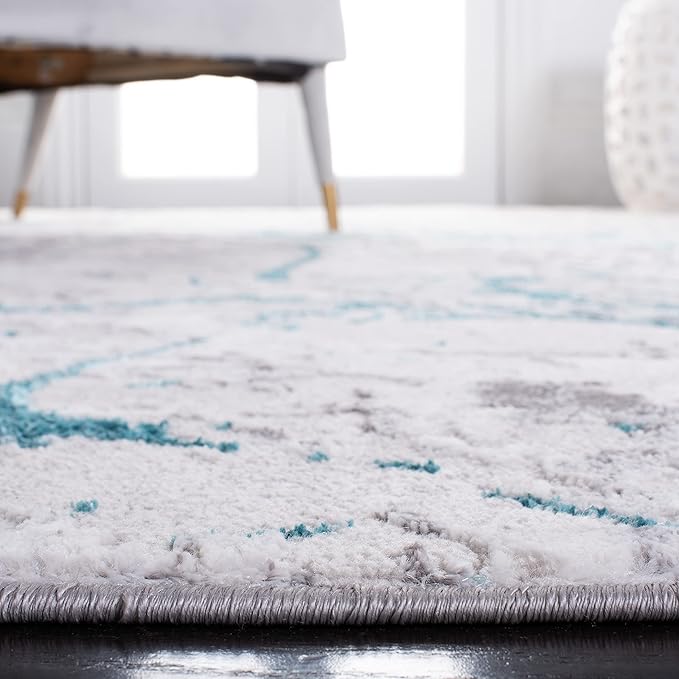 SAFAVIEH Amelia Collection Accent Rug - 3' x 5', Grey & Aqua, Modern Abstract Design, Non-Shedding & Easy Care, Ideal for High Traffic Areas in Entryway, Living Room, Bedroom (ALA293H)