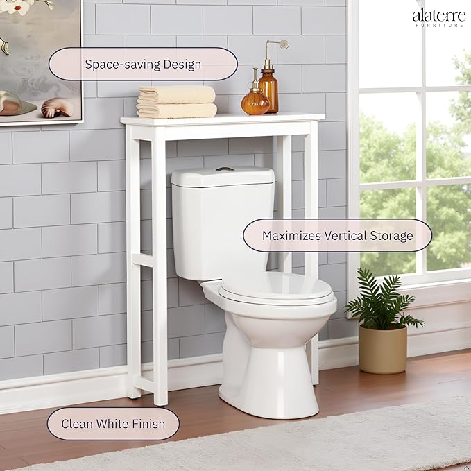 Alaterre Furniture Dorset Over-The-Toilet Storage Shelf – 27" W x 37" H Space Saver Rack with Single Open Shelf for Towels & Toiletries – Minimalist Modern Design & Easy Assembly Bathroom Organizer