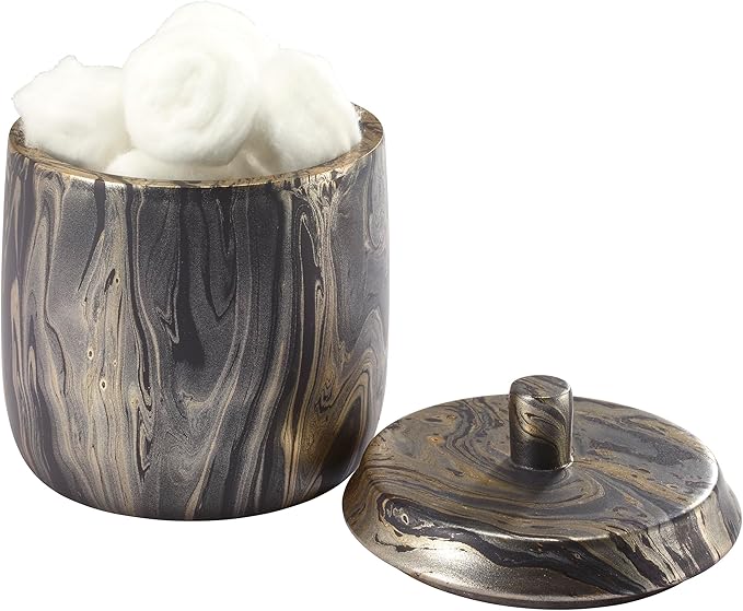 Nicole Miller - Covered Jar, Resin Multipurpose Organizer, Resin Bathroom Accessories, Ideal for Kitchen & Bathroom, Dorm Room Essentials (Harper Collection, Black/Gold)