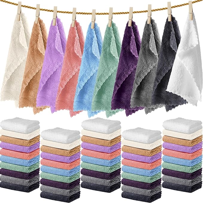 100 Pcs Washcloths Bulk Quick Drying Bathroom Wash Clothes 12 x 12 Inch Face Towels Microfiber Soft Hand Towel for Your Body Spa Fingertip(Multicolor)
