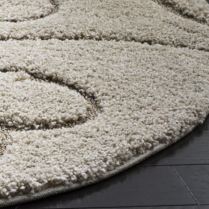 SAFAVIEH Florida Shag Collection Area Rug - 4' Round, Beige & Blue Grey, Scroll Design, Non-Shedding & Easy to Clean, High-Low Plush Pile, Ideal for Living Room, Bedroom, Dining Space (SG455-1155)