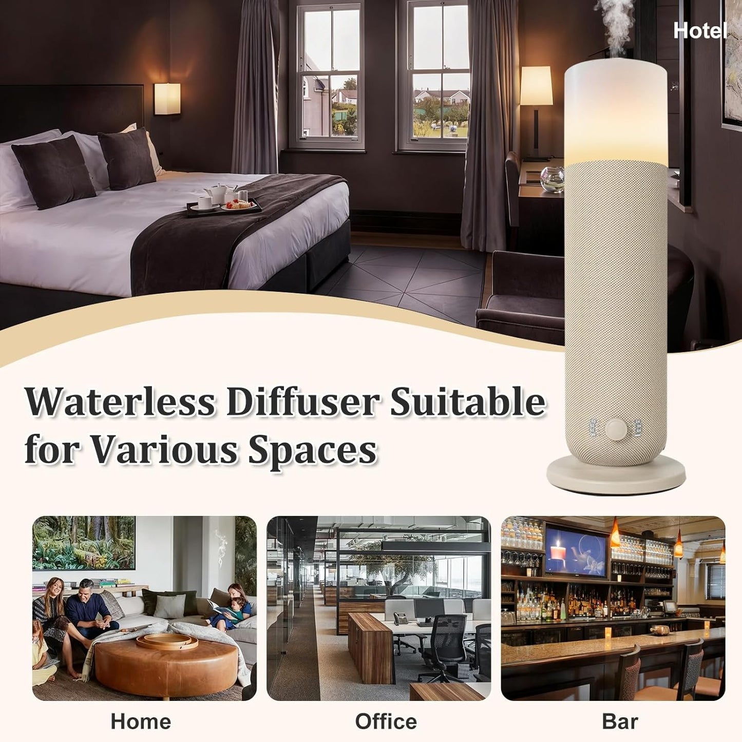 Smart Waterless Essential Oil Diffuser,Scent Diffuser for Home,Hotel Collection Diffuser APP Control,Ambient Lighting,Covers Up to 2000 Sq.Ft Aromatherapy Diffuser for Bedroom Spa Yoga Office Beige