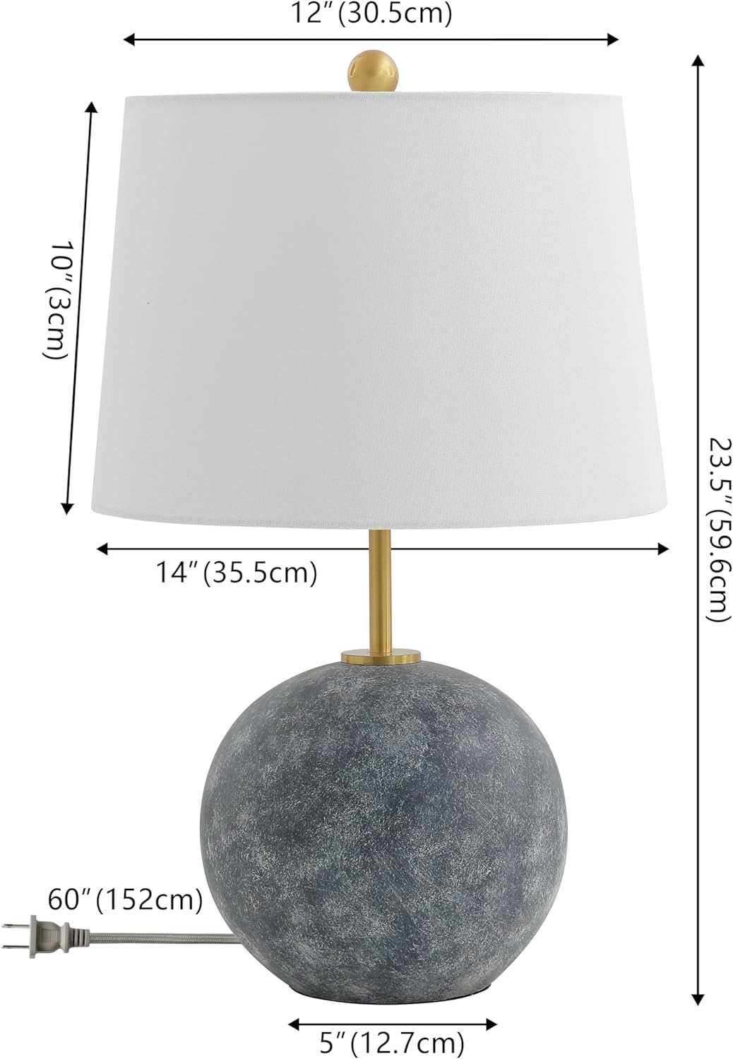 SAFAVIEH Lighting Collection Cla Grey Washed Cement & Brass 24-Inch Table Lamp with White Fabric Shade, Modern Bedside Nightstand Lamp, LED Bulb Included (TBL4592A)
