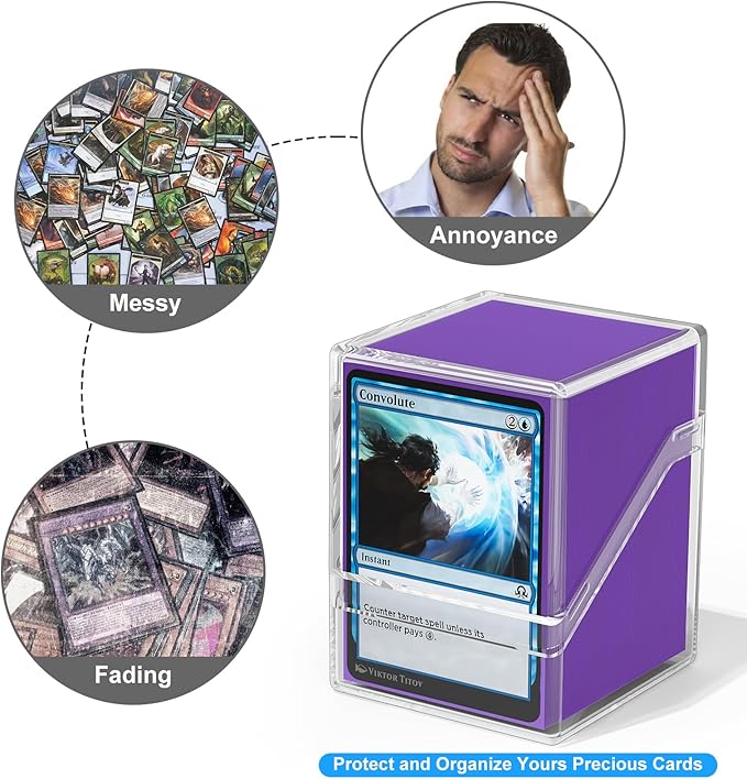 Card Deck Case, Deck Box with 100 Pack Card Sleeves and Divider, Standard Clear Commander Cards Storage Box Perfect Fit for MTG, Sport, Trading Cards (Purple)