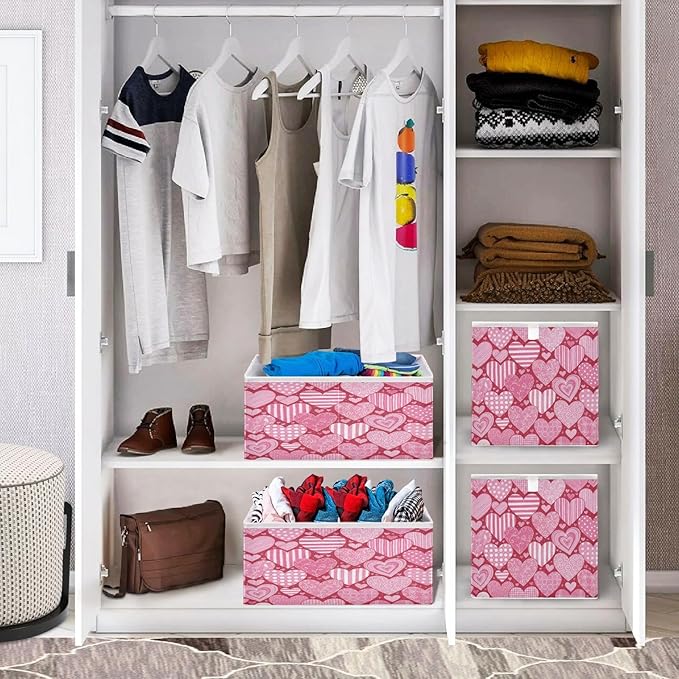 Bolaz Valentine's Day Different Hearts Closet Organizers Storage Cubes Storage Bins Shelf Baskets Containers for Home Room Office,Square