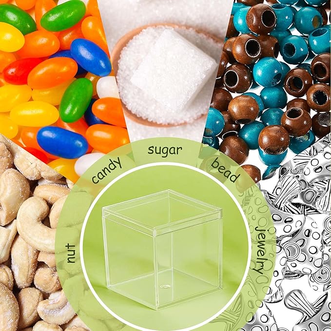 Blulu 8 Pcs Clear Acrylic Box with Lid Plastic Jewelry Mini Storage Box Mini Cube Containers for Candy and Tiny Jewelry Easter Party Favor(2.6 x 2.6 x 2.6 Inch,Classic Style)