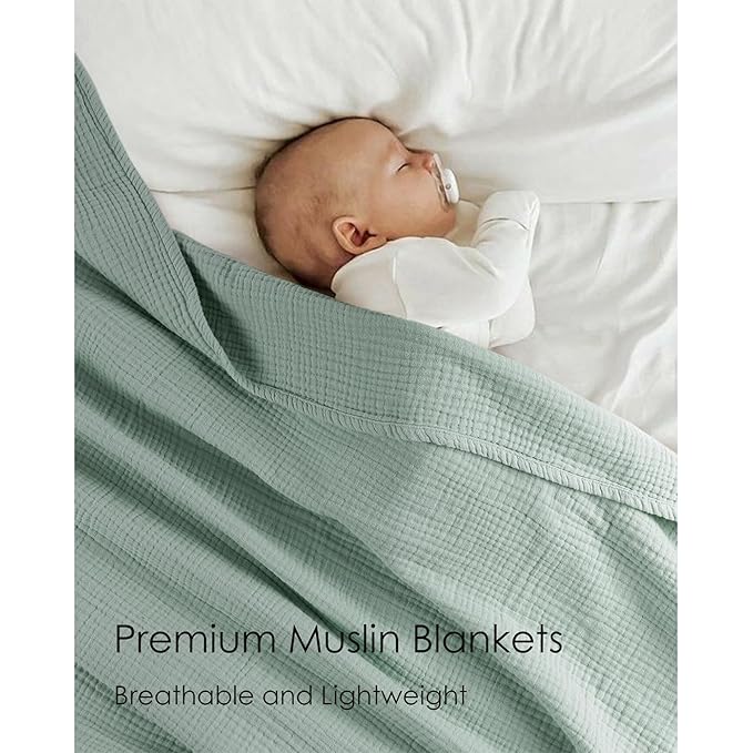 Muslin Baby Blanket for Boys and Girls, Neutral Cotton Crib Blanket for Newborn Infant Toddler - Soft and Breathable Baby Quilt (Green)