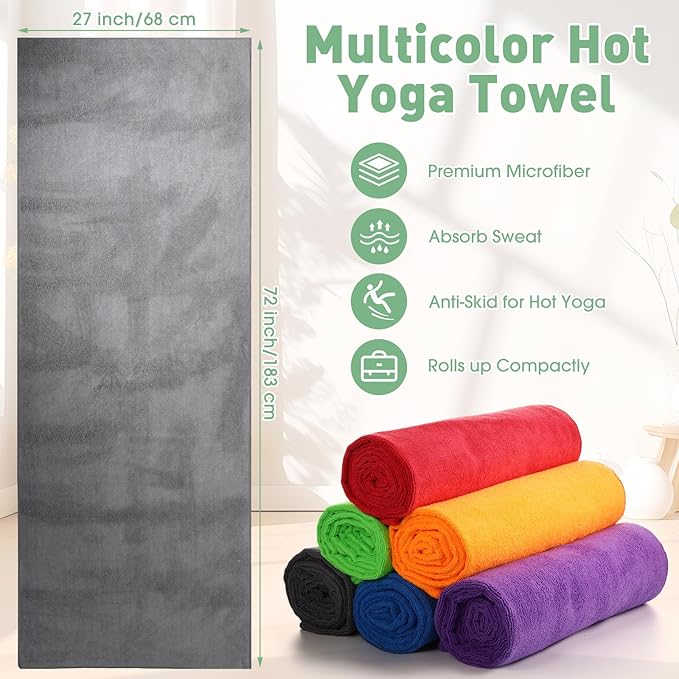 6 Pcs Hot Yoga Towels Bulk Non Slip Microfiber Anti Slip Absorbent Multicolor Wicking Pilates Yoga Mat Towel for Women Men Pilates, 27" x 72" (Stylish)