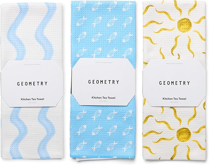 Tea Towels – Spring & Summer Collection – Quick-Dry, Ultra-Absorbent, Reusable Microfiber Kitchen Towels for Drying & Cleaning - Horizon - 3 Pack