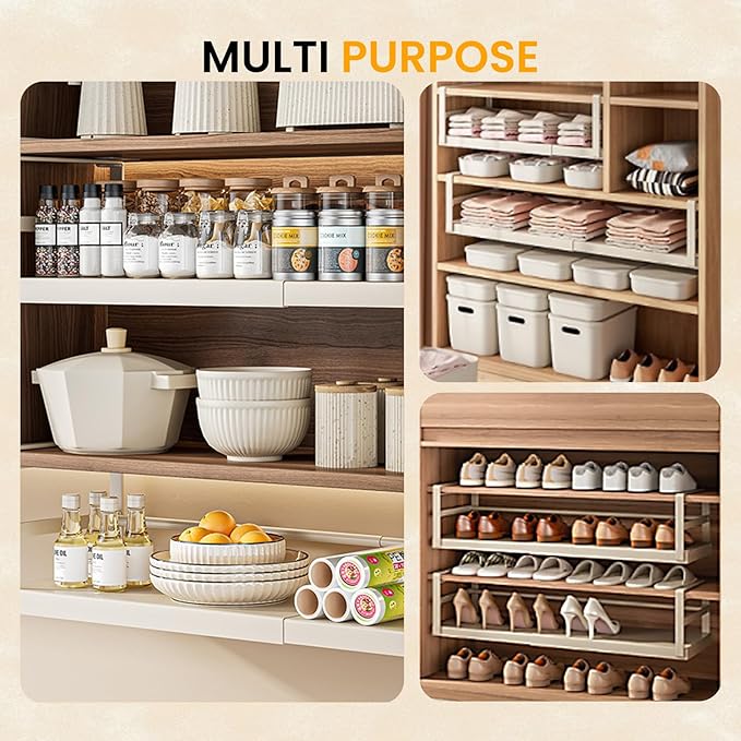 CINPIUK Expandable Under Shelf Storage Basket, Slide-in Storage Rack Under Cabinet Add-on Storage Baskets Heavy Duty Carbon Steel Hanging Organizer for Kitchen Pantry Laundry Bathroom, 2 Pack