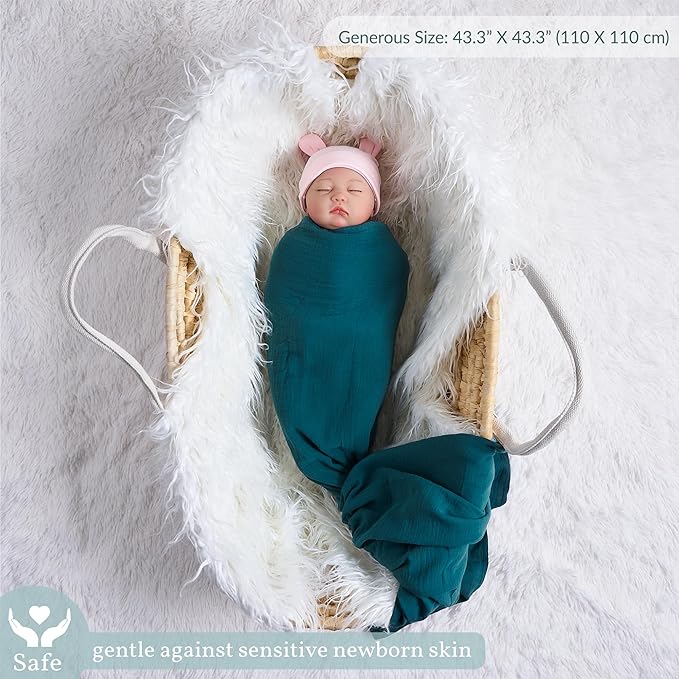 Meracorallo Muslin Swaddle Blanket, 100% Cotton Receiving Blanket Soft and Breathable Swaddle Wrap for Baby Boys and Girls, Teal Blue