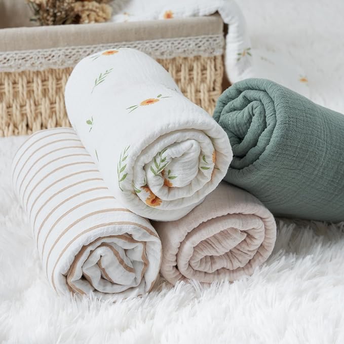 Meracorallo Muslin Swaddle Blanket, 100% Cotton Receiving Blanket Soft and Breathable Swaddle Wrap for Baby Boys and Girls (Roman Green)
