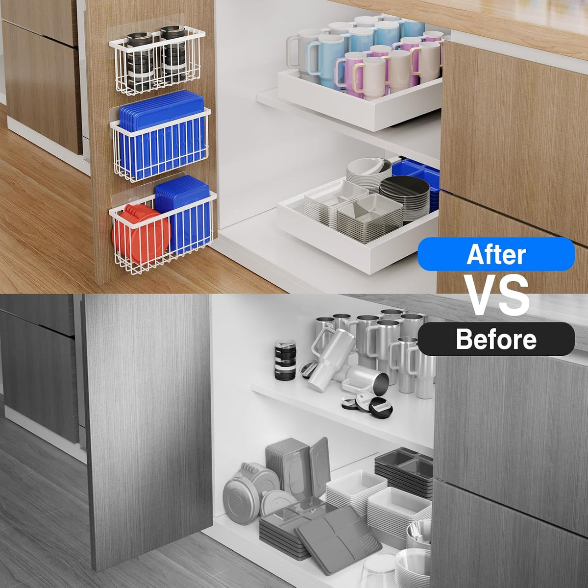 3-Pack Adhesive Cabinet Door Organizer — No-Drill Lid & Kitchen Storage for Renters — Nestify