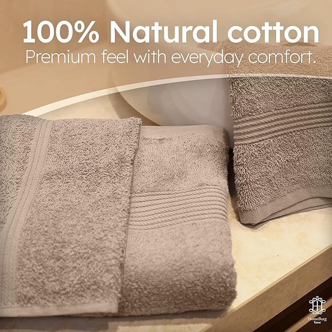 Luxe Set Bath Towels, Hand Towels, Washcloths, 100% Cotton, Soft and Absorbent, Sand/Beige, 65x54 in, 40x28 in, 30x30 cm