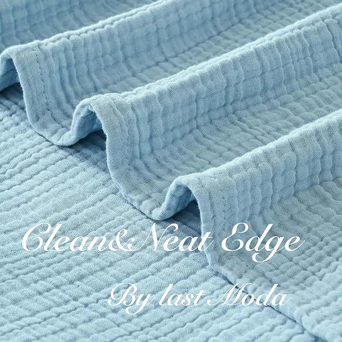 Muslin Blanket 100% Cotton Blanket Throw 108”x90”, Lightweight Breathable Summer Blanket Throw. Supersoft 4-Layer Gauze Throw Blanket for Sofa, Couch, Bed, All-Season Use, Sky Blue