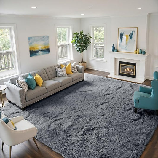 Fluffy Rug Shaggy Area Rug, Grey 10x14 Area Rugs for Bedroom, Super Soft Shaggy Rugs for Living Room Bedroom Kids Room Home Decor, Upgrade Anti-Skid Rectangular Fuzzy Rug