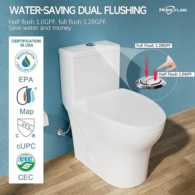 17 Inch Elongated Modern Tall Toilet for Bathroom, Tornado Flush One Piece ADA High Toilet, Dual Botton 1.0/1.28 GPF, Chair Height, Comfort Bowl Heigh 16.5", Seat Height 17.5", White