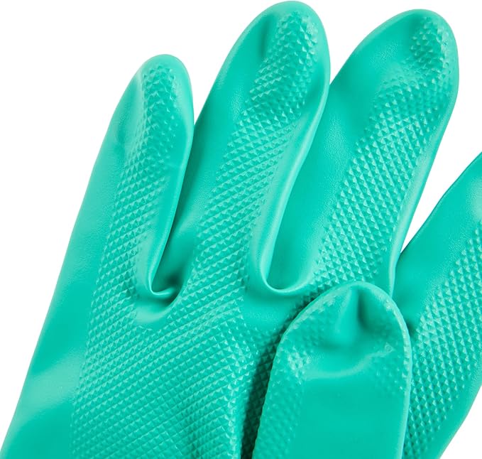 Clean Tek Professional 15 Mil Medium Cleaning Gloves, 1 Pair Of Long Cuff Gloves - Flock Lining, No-Powder, Green Nitrile Chemical Tolerant Gloves, No-Latex, Heavy-Duty Tasks