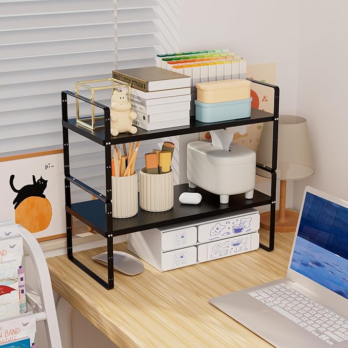 Cabinet Organizer Shelves,Expandable Cabinet Spice Racks,Stackable Pantry Counter Under Sink Shelves, Storage Shelves for Kitchen,Home,Office,3 Packs,10.24" D,Black
