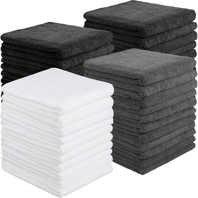 40 Pack Bleach Proof Towels Microfiber Absorbent Resistant Hair Hand Towels Bulk Quick Dry for Barber Gym Bath Spa Shaving (Black White Grey,16 x 29 Inch)