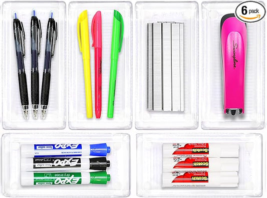 Simple Houseware Clear Drawer Organizer for Office Bin Desk Storage, 3.25"x 6.25", 6 Packs