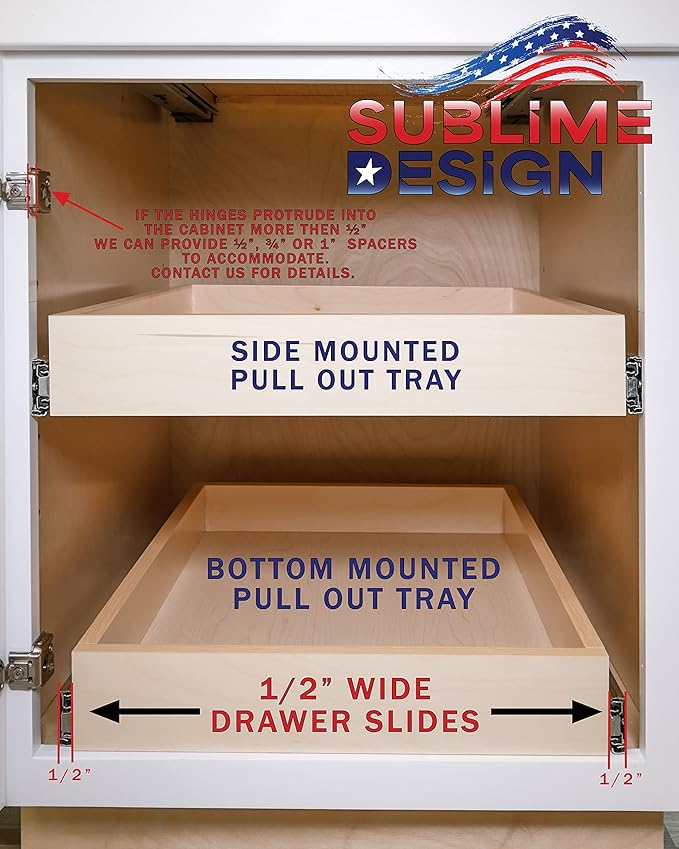 Sublime Design - Standard Size - Pull Out Kitchen Drawers | Slide Out Shelves for Kitchen Cabinets | Pull Out Home Organizer (Bottom Mounting, 17 Inch W/Drawer Slides (16” Drawer Box))