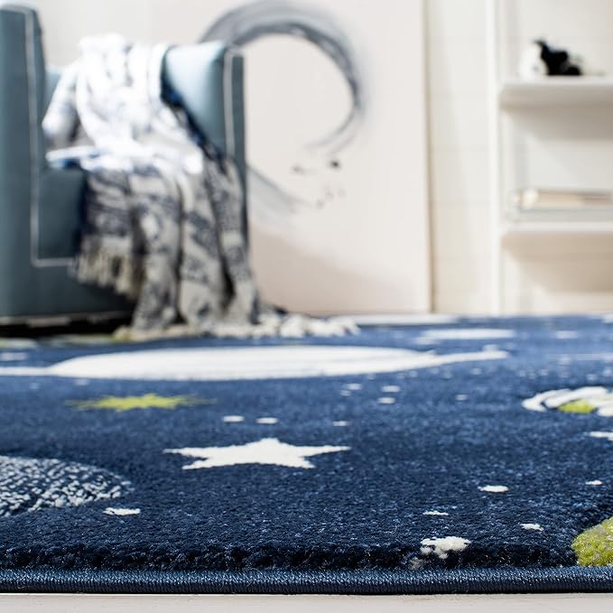 SAFAVIEH Carousel Kids Collection Accent Rug - 2' x 3', Navy & Ivory, Non-Shedding & Easy Care, Ideal for High Traffic Areas for Boys & Girls in Playroom, Nursery, Bedroom (CRK103N)
