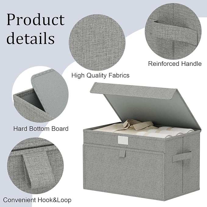Storage Boxes with Flip Cover, Foldable Bin for Clothes, Cubes with Handles, Decorative Linen Baskets for Home, Bedroom, Closet, 13x9.1x7.9in, Grey, 4 Pack