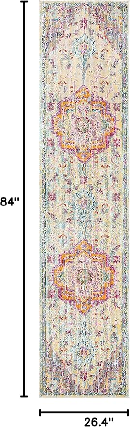 SAFAVIEH Crystal Collection Runner Rug - 2'2" x 7', Light Blue & Fuchsia, Medallion Distressed Design, Non-Shedding & Easy Care, Ideal for High Traffic Areas in Living Room, Bedroom (CRS501B)