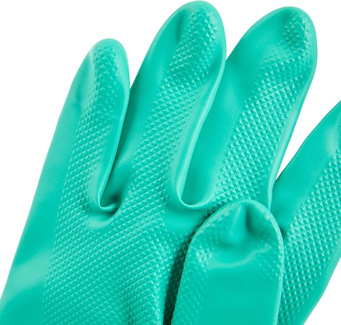 Green Cleaning Gloves 10 Pairs 15 Mil Thick XXL Heavy-Duty Nitrile Gloves With Long Cuff No-Latex Flock Lining For Use In Hospitals, Laboratories, Kitchens and Households