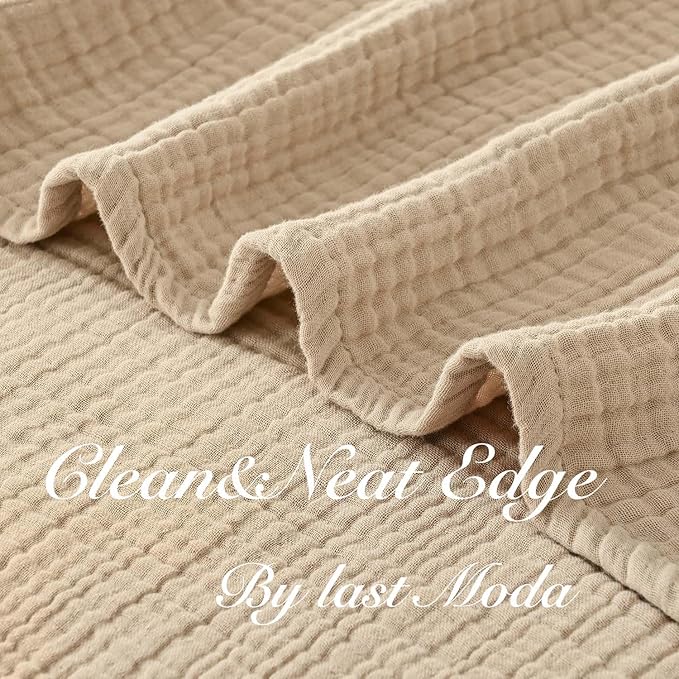 Muslin Blanket 100% Cotton Blanket Throw 108”x90”, Lightweight Breathable Summer Blanket Throw. Supersoft 4-Layer Gauze Throw Blanket for Sofa, Couch, Bed, All-Season Use, Sand