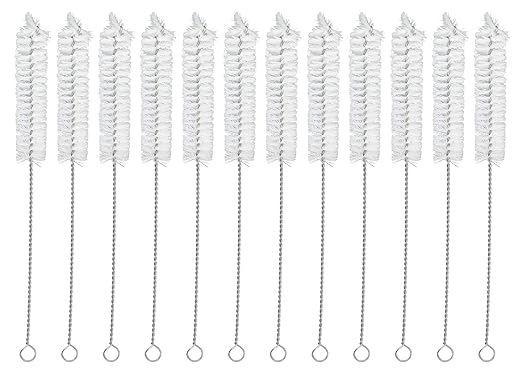 EISCO 12PK Bristle Cleaning Brushes with Fan-Shaped Ends, 9" - Twisted Stainless Steel Wire Handle - Ideal for 0.6" - 0.8" Diameter Tubes, Bottles, Flasks, Cylinders, Jars, Vases, Cups