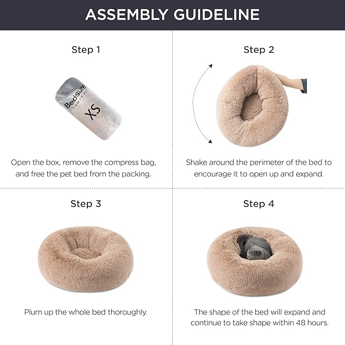 Bedsure Calming Dog Bed for Extra Large Dogs - Donut Washable Large Pet Bed, 45 inches Anti-Slip Round Fluffy Plush Faux Fur Dog Bed, Fits up to 120 lbs Pets, Dark Grey