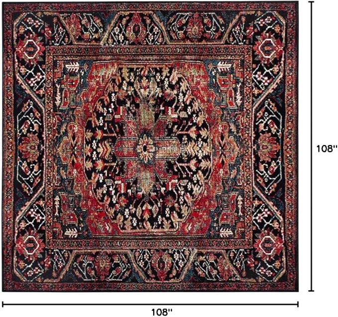 SAFAVIEH Vintage Hamadan Collection Area Rug - 9' Square, Red & Multi, Oriental Traditional Persian Design, Non-Shedding & Easy Care, Ideal for High Traffic Areas in Living Room, Bedroom (VTH215A)