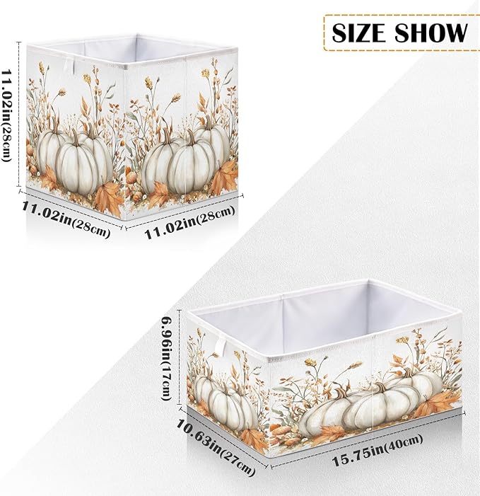 White Pumpkins and Fall Flowers Leaves Autumn Colors O Closet Organizers Storage Cubes Storage Bins Shelf Baskets Containers for Home Room Office,Rectangle