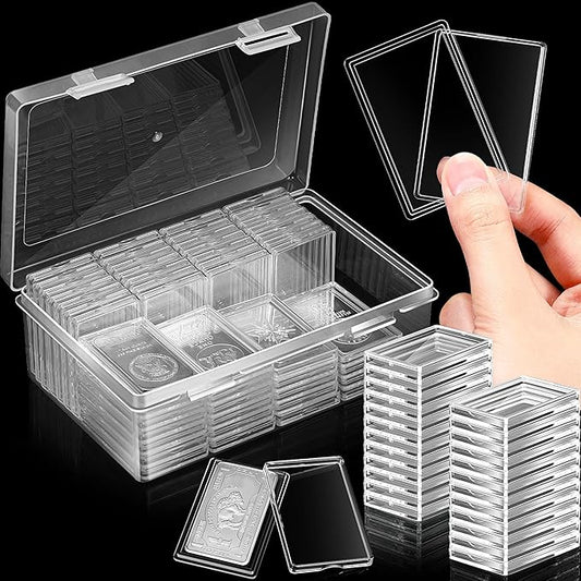 Batiyeer 400 Pcs 1 oz Silver Bar Case Holder Clear Acrylic Bar Capsule Storage Container for 1 Ounce Holder with Plastic Storage Box for Collectors Investors