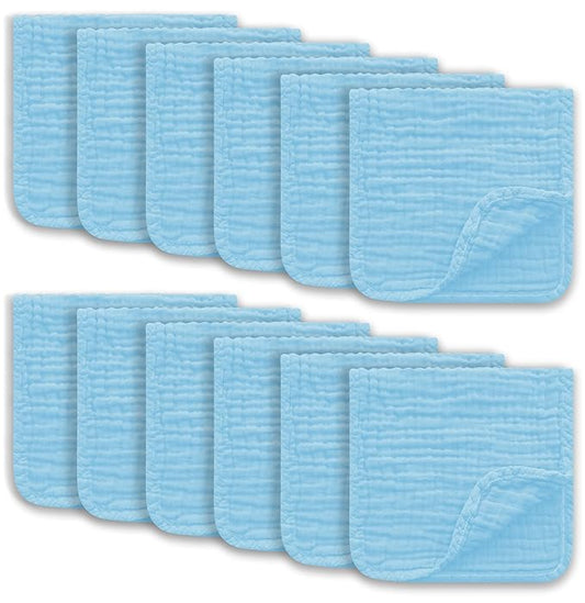 Muslin Burp Cloths Large 100% Cotton Hand Washcloths for Boys & Girls, Baby Essentials Extra Absorbent and Soft Burping Rags for Newborn Registry (Aqua, 12-Pack, 20" X10")