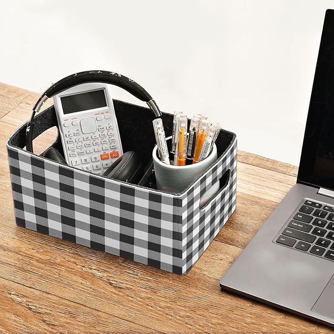 Kcldeci Black and White Plaid Storage Bins and Baskets for Organizing, Buffalo Check Plaid Sturdy Foldable Storage Baskets for Shelves, Closet, Nursery, Toy