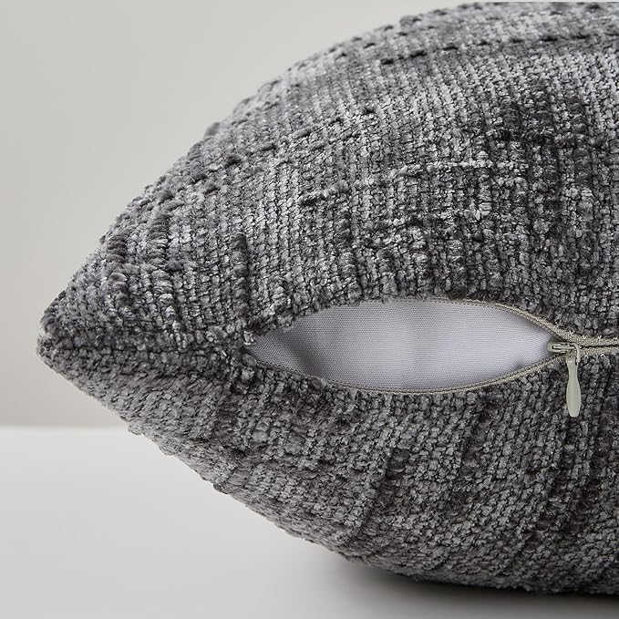 Decorative Couch Throw Pillow Covers 12x20 Set of 2 Dark Gray Soft Chenille Pillow Covers Neutral Textured Boho Cushion Covers for Modern Farmhouse Sofa Bedroom Living Room Decor SY008-E12