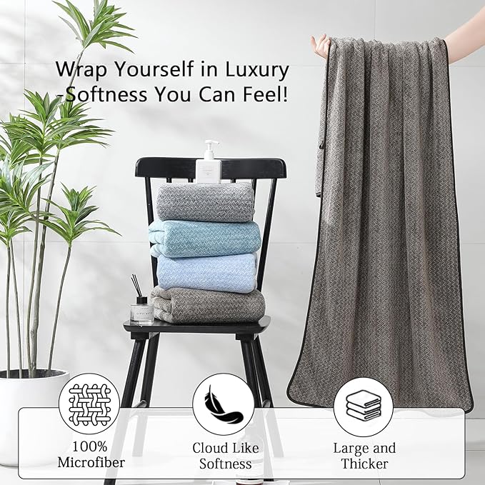 18 Piece Bath Towels Set,100% Microfiber Family Bathroom Towel with Hanging Loops-6 Bath Towels,6 Hand Towels,6 Washcloths,Quick Dry Highly Absorbent Shower Towel for Bathroom,Hotel,Spa-Brown