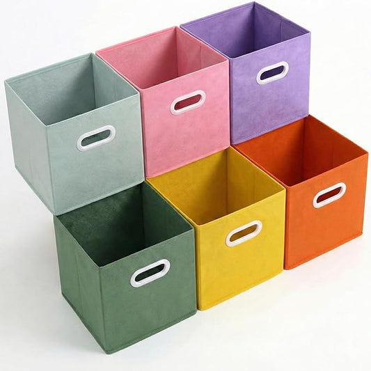 11 inch Cube Storage Organizer, Closet Organizers and Storage Bins with Handle, Collapsible Storage Bins for Shelves, Baskets Box for Clothes, Home, Toy, Lego, Fabric, Pack of 6